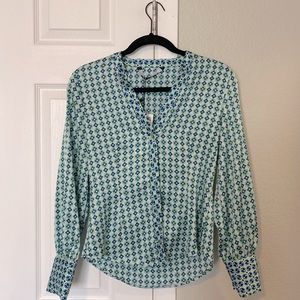 XS Zara Green and Blue GEOMETRIC PRINTED BLOUSE